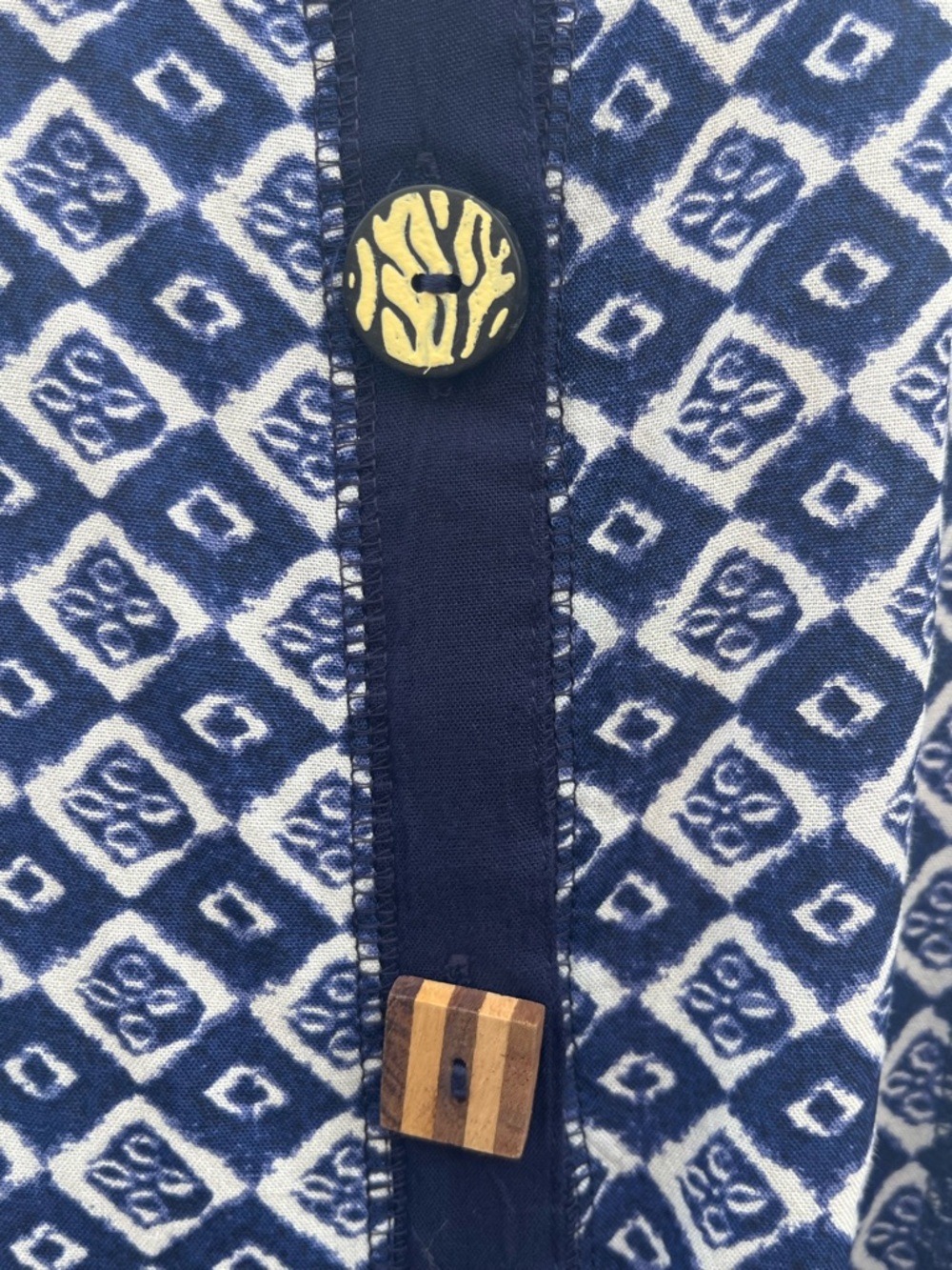 Vermont Country Store Midi Shift Dress Boho Button Front Blue White Size Large - Picture 7 of 12